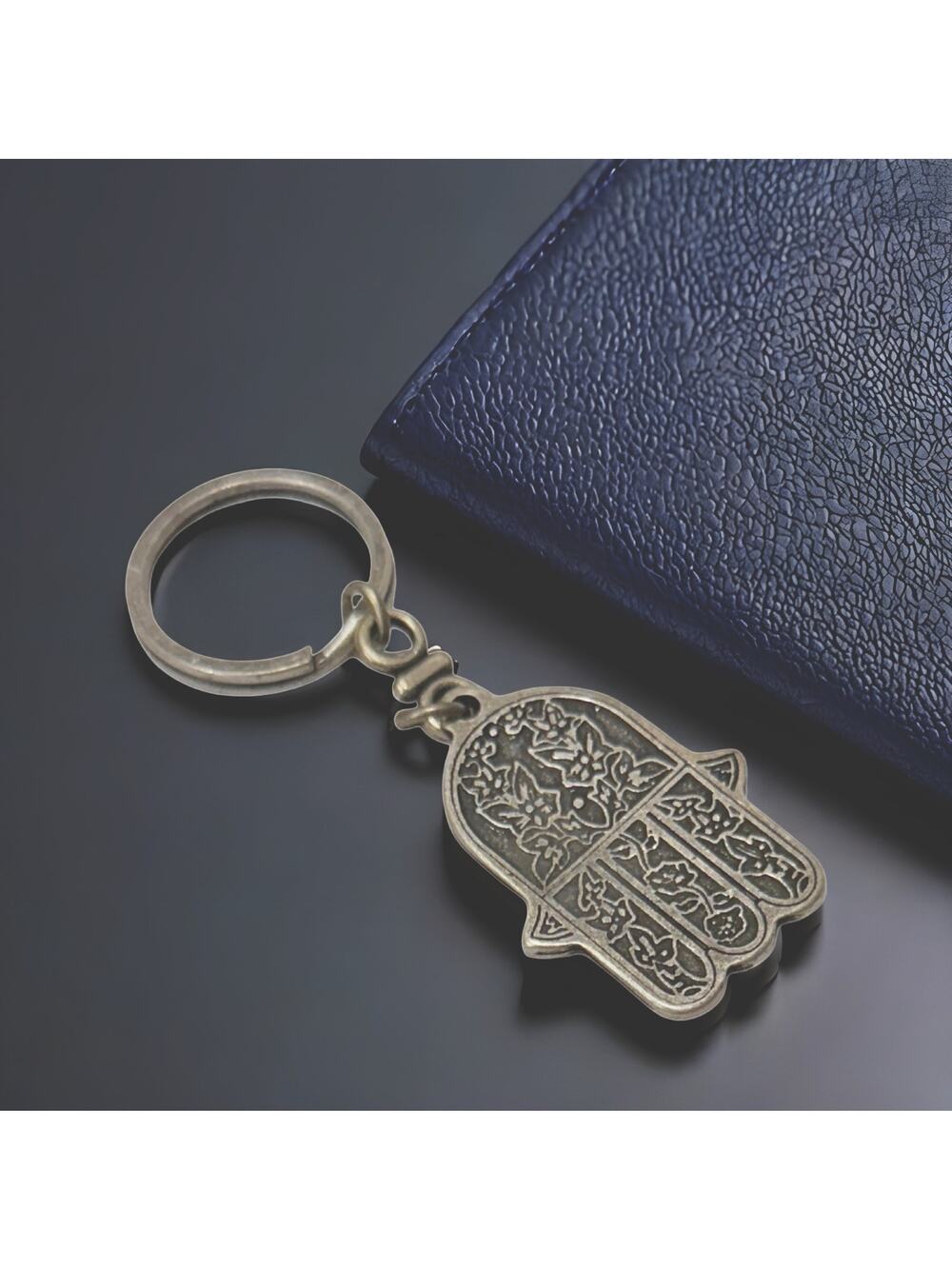 Vintage Moroccan Hamsa Hand Keychain Souvenir du Maroc Silver Tone Key Ring